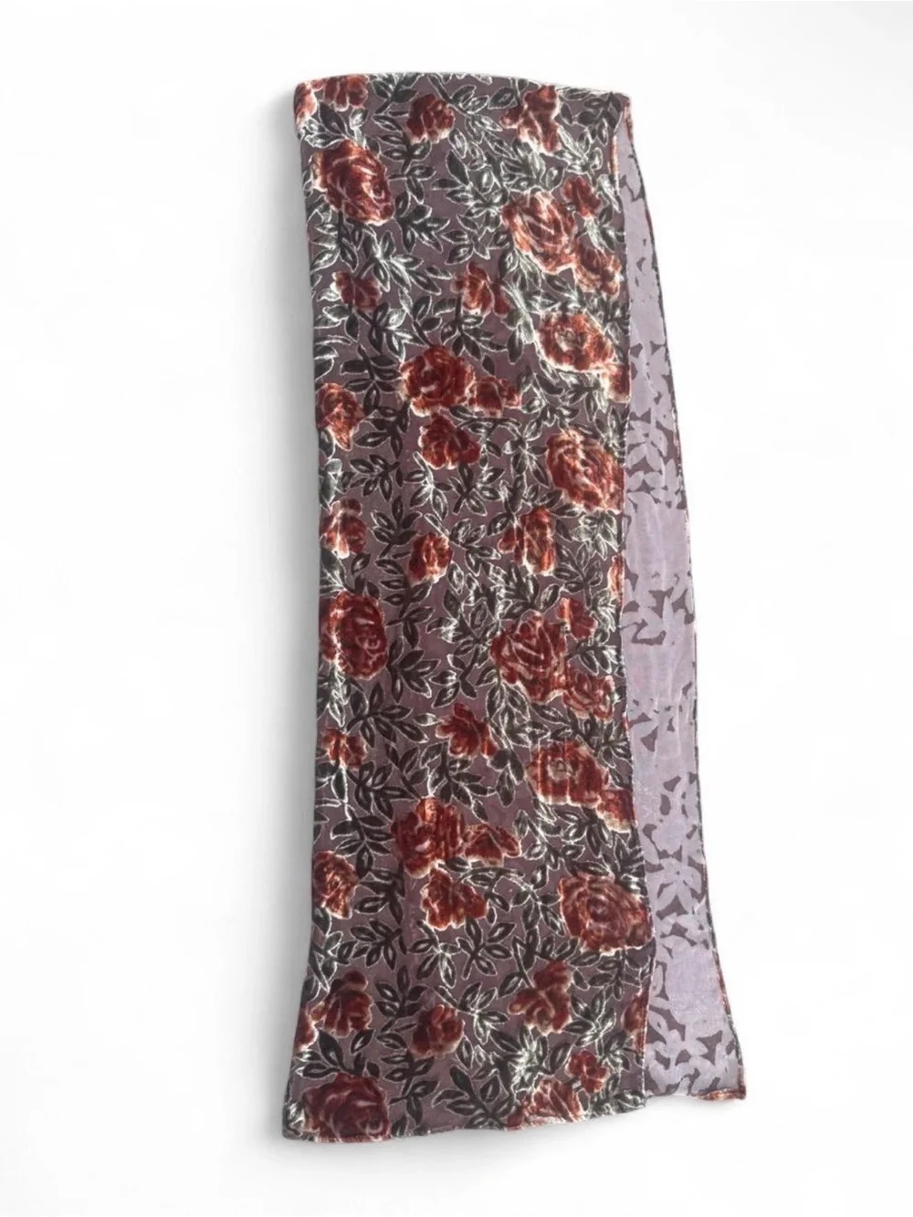 New York & Company Burnout Velvet Floral Scarf in Brown and Rust Silk Blend OS